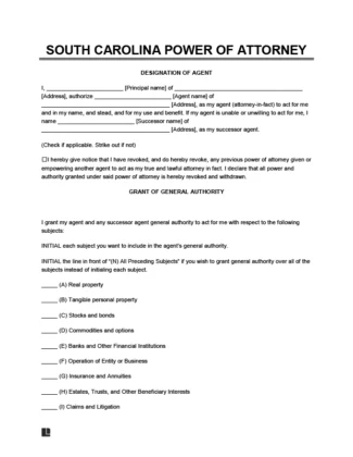 Free South Carolina Power of Attorney Forms | PDF &  Word