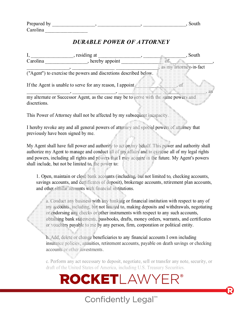 Free South Carolina Power of Attorney - Rocket Lawyer