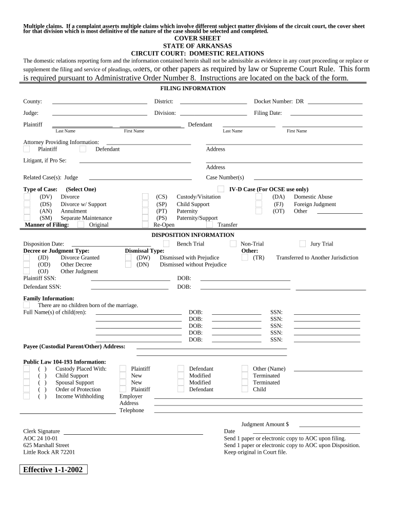 printable divorce papers for arkansas