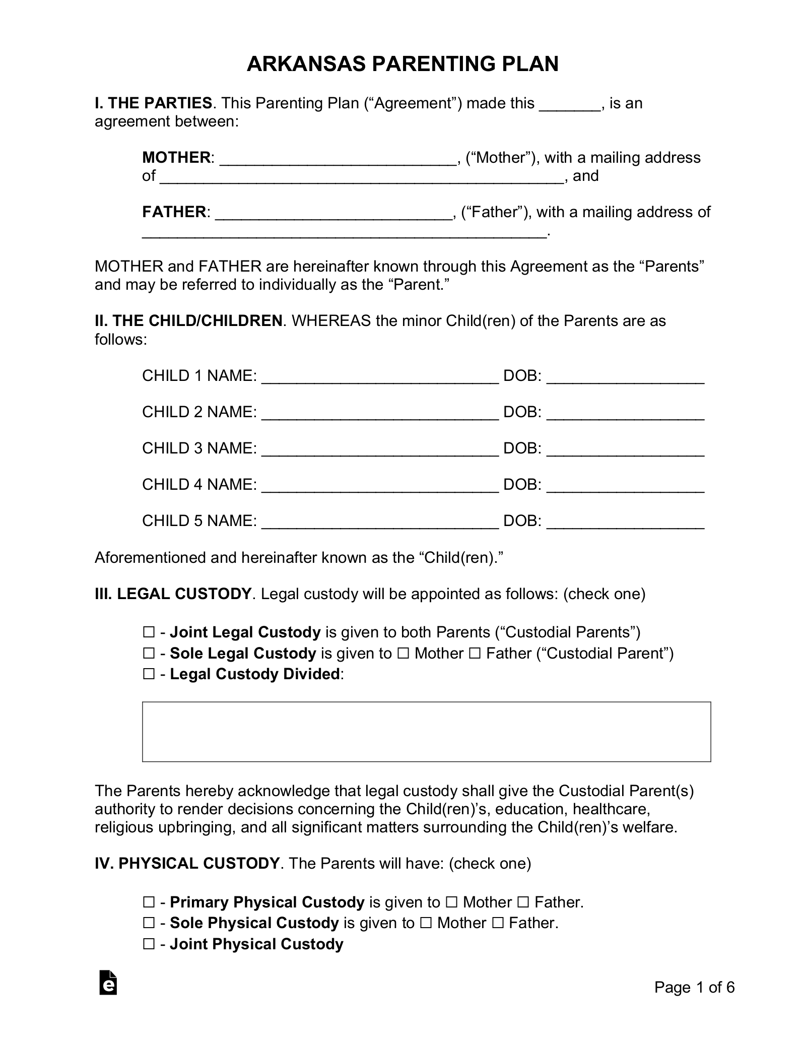 printable divorce papers for arkansas