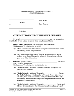 GA Complaint Divorce Form 2012-2024 - Complete Legal Document Online