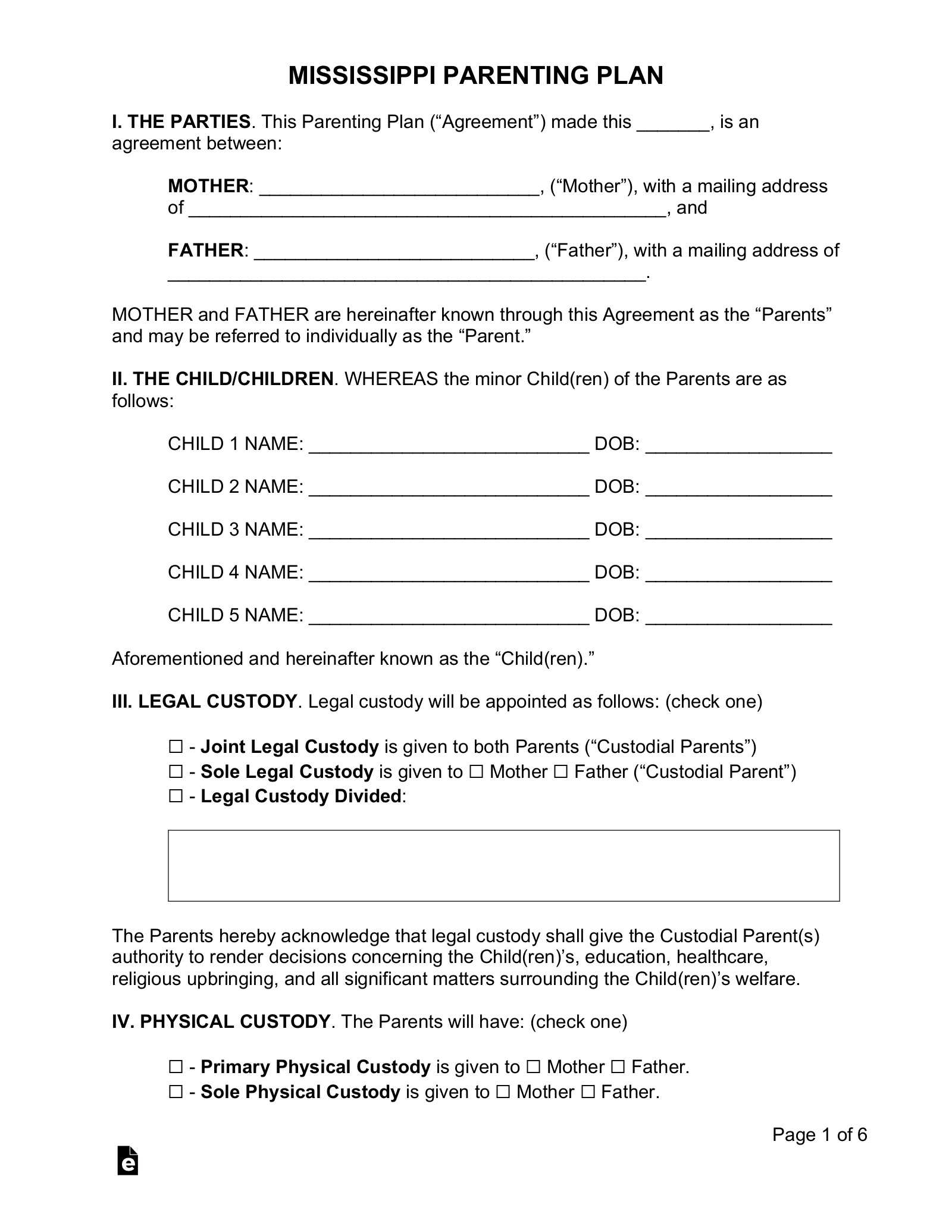 printable divorce papers for ms