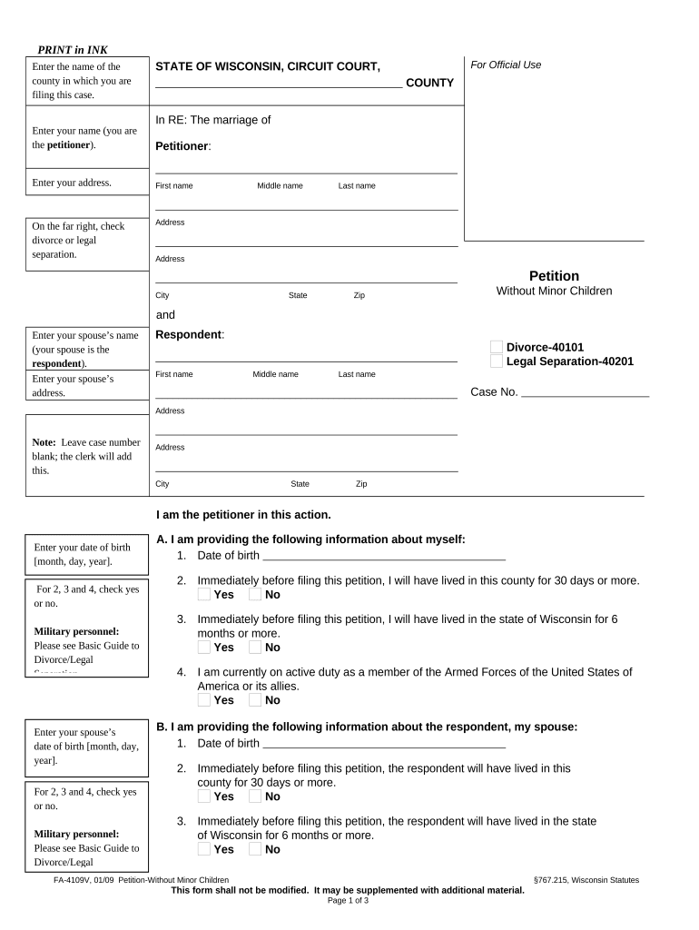 printable divorce papers for wisconsin