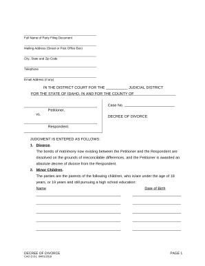 printable divorce papers idaho