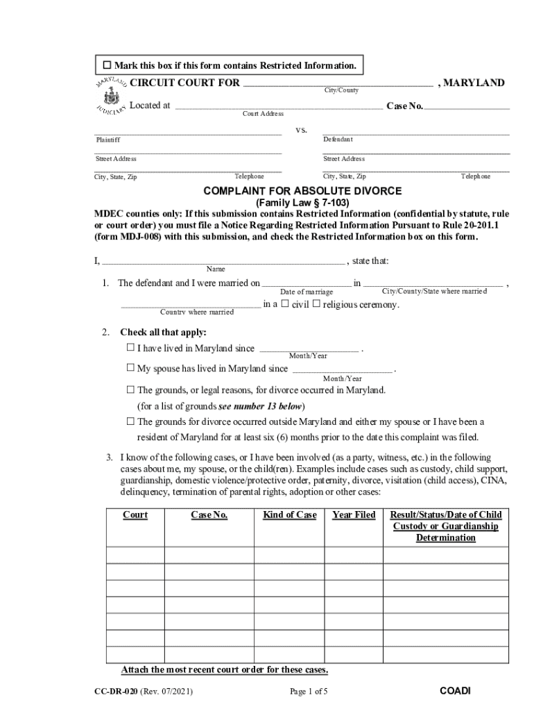 printable divorce papers maryland