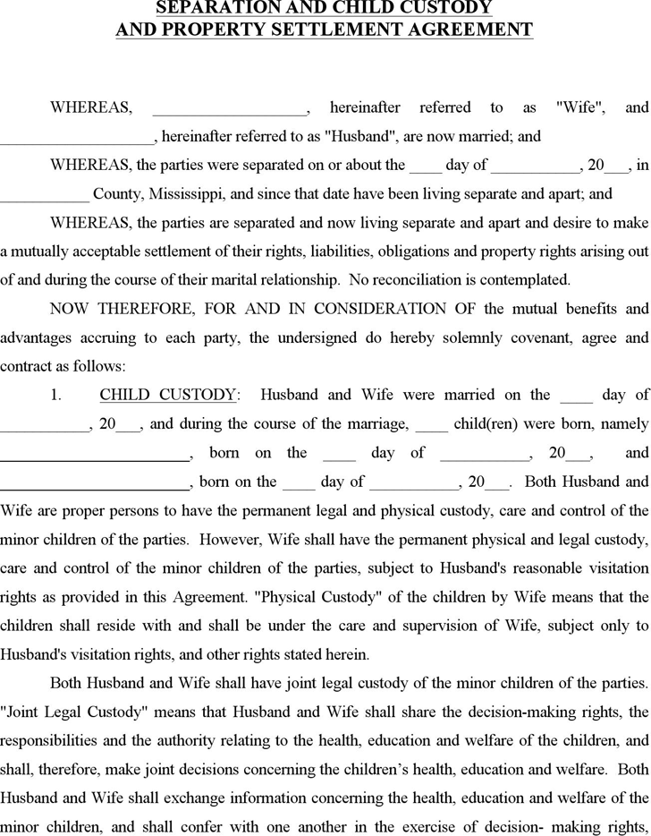 Free Mississippi Marital Settlement Agreement (with minor children ...