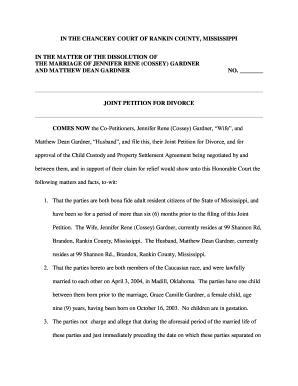 MS Joint Petition for Divorce - Rankin County 2013-2024 - Complete ...