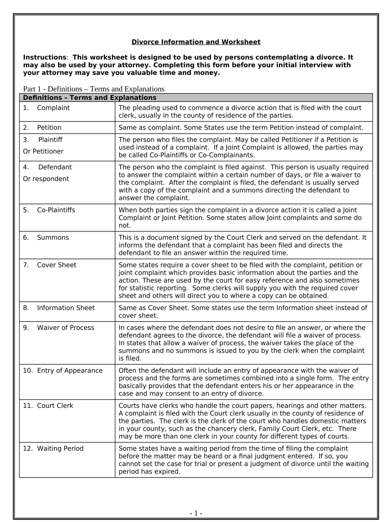printable divorce papers nc