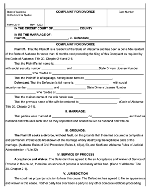 Alabama divorce minor child Complaint Forms | DocHub