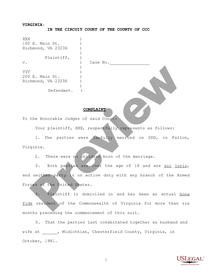 Virginia Complaint for Divorce - How To Write A Divorce Letter ...