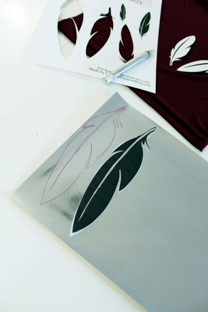 DIY T Shirt Makeover w/ Free Feather Stencil Printable - Creative ...