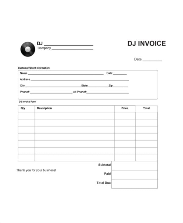 Dj Invoice Template - 9+ Free Word, PDF Documents Download