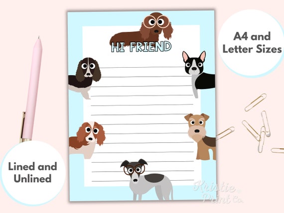 Dog Stationery for Kids, Printable Dog Stationary, Cute Kids ...