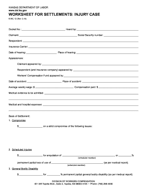Personal Injury Settlement Worksheet 2014-2024 Form - Fill Out and ...