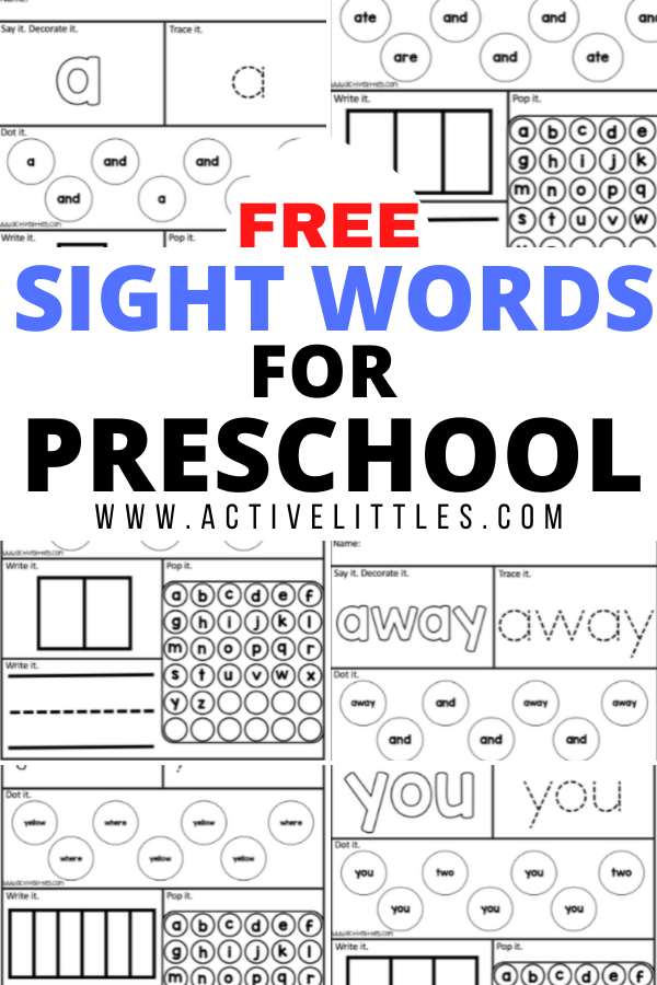 Free Printable Sight Words for Preschool Pre-K - Active Littles