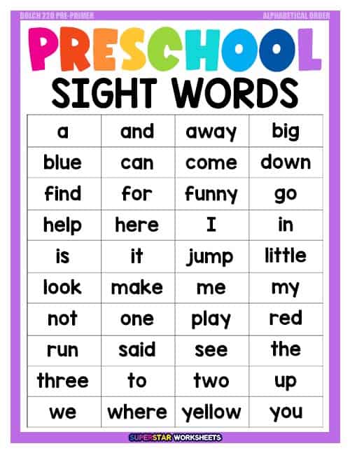 Dolch Sight Words -Worksheets Library