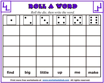 Sight Word Worksheets - Roll A Word