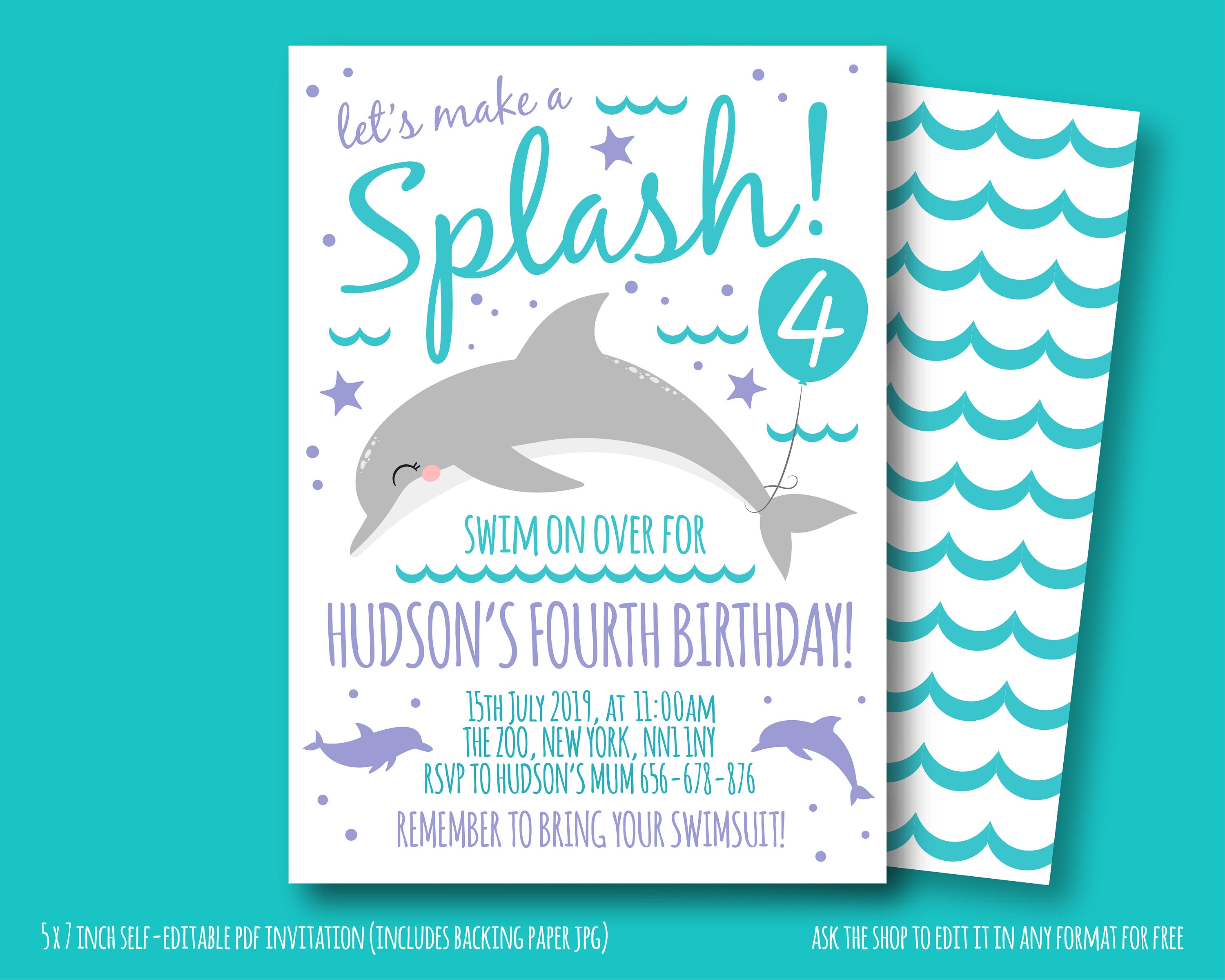 Dolphin Birthday Invitation, Dolphin Party, Lets Make a Splash ...