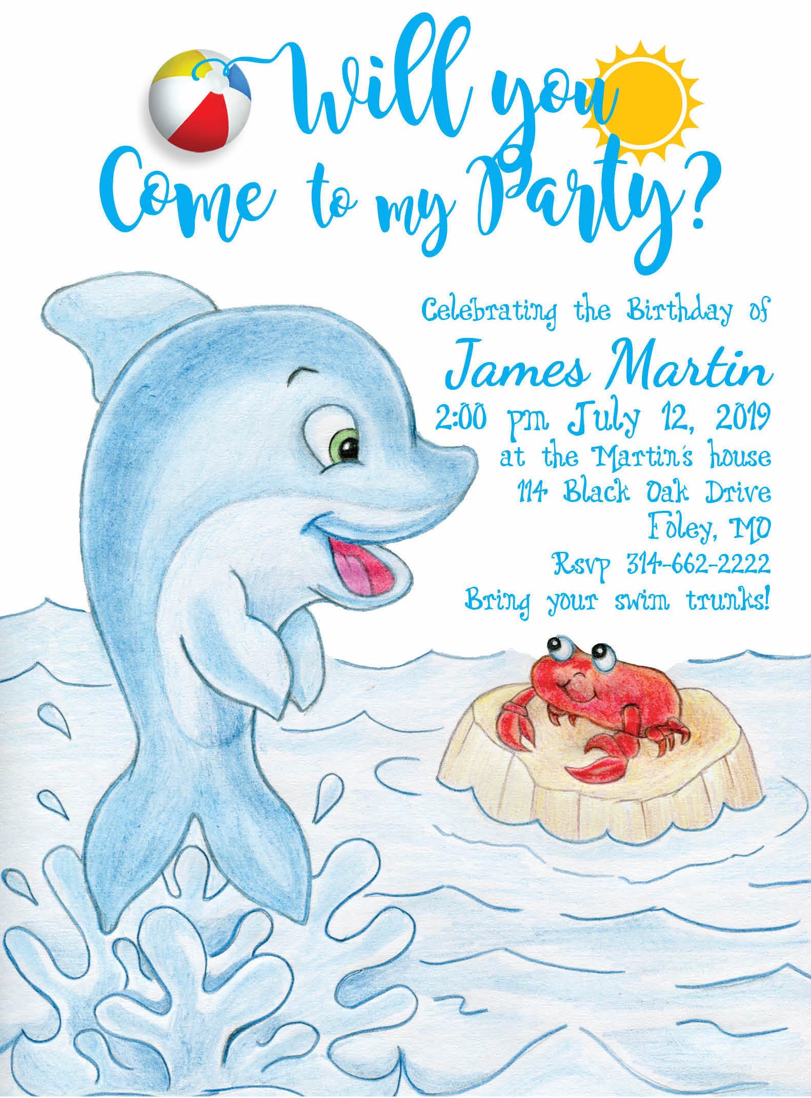 printable dolphin birthday party invitations