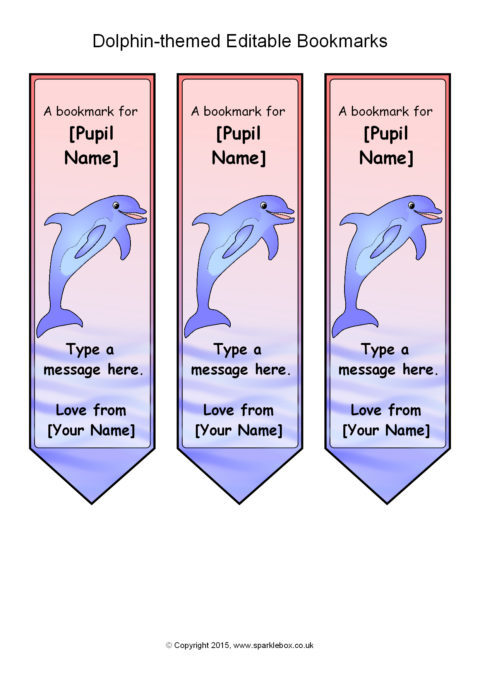 Dolphin -Themed Editable Bookmark Templates (SB11071) - SparkleBox