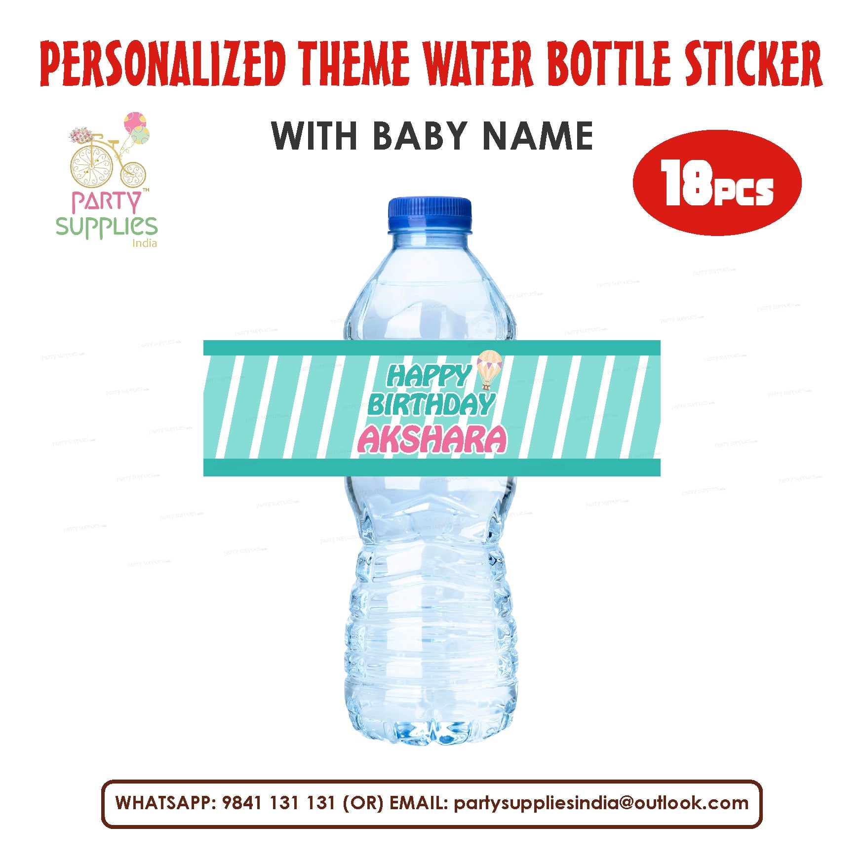 Hot Air Girl Theme Water Bottle Sticker | Party Supplies India