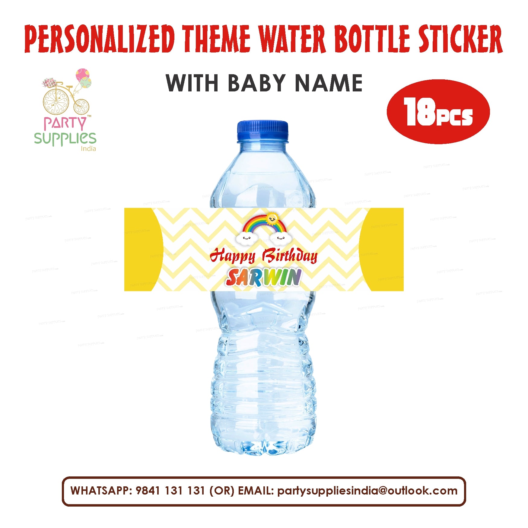 PSI Sunshine Boy Theme Water Bottle Sticker | Party Supplies India ...