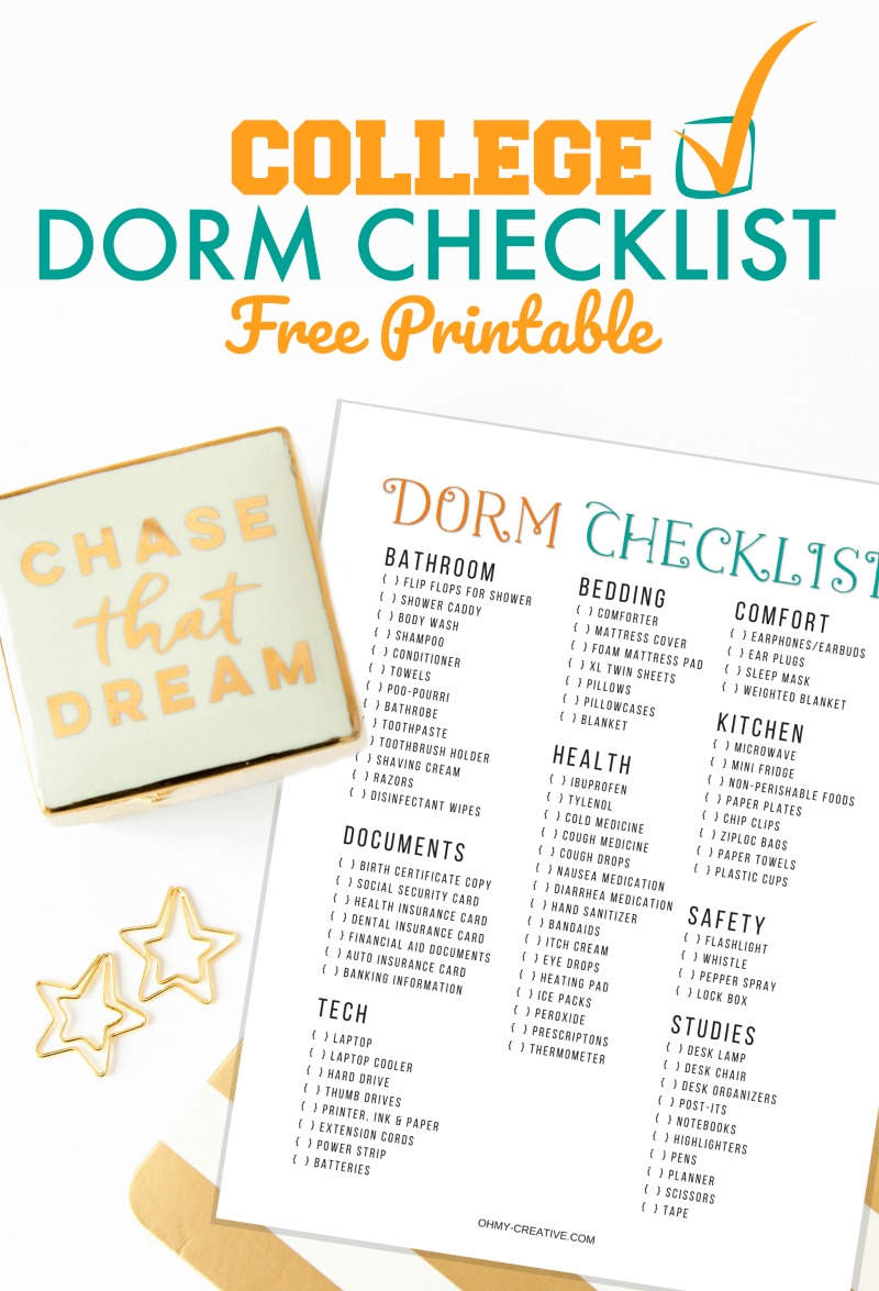 College Packing List Free Printable - Oh My Creative