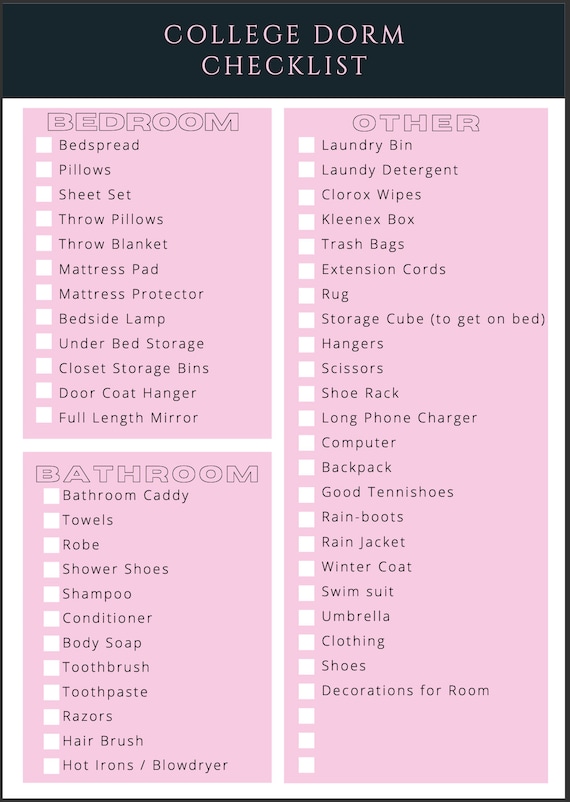 College Dorm Check List First Year College Freshman University ...