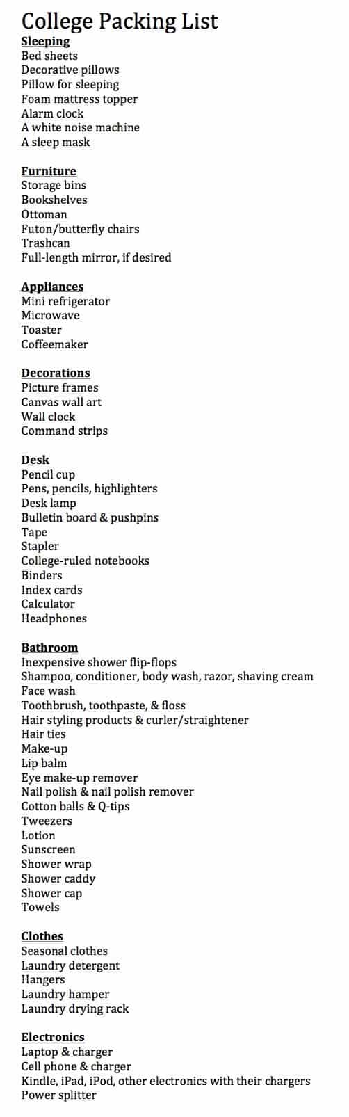 College Packing List- Healthy Liv
