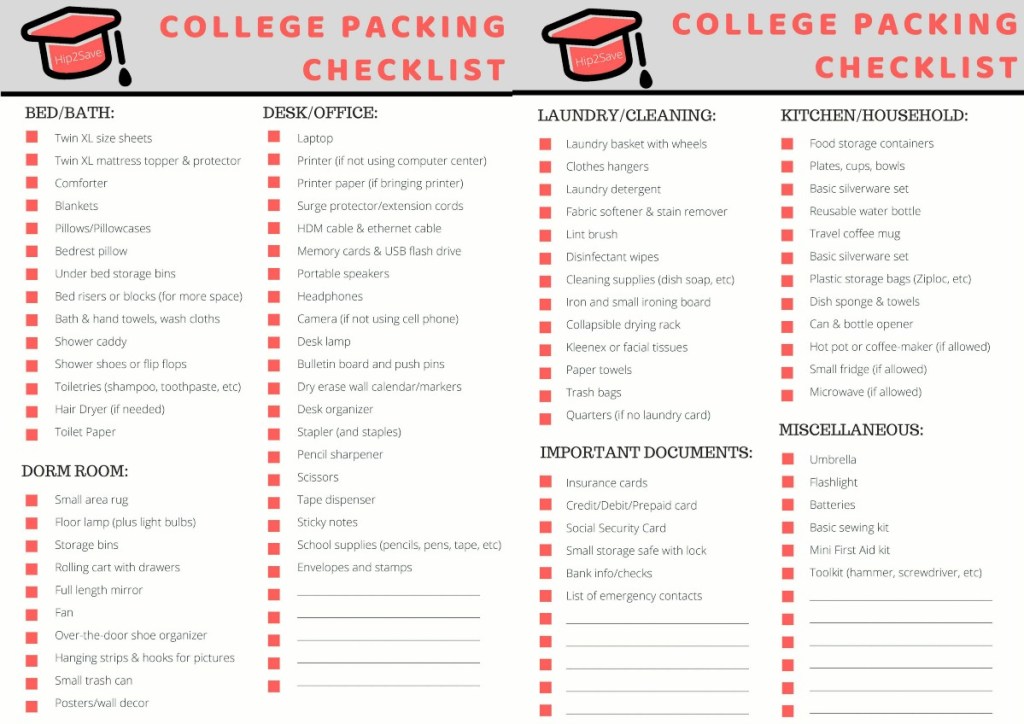 FREE College Dorm Room Essentials Checklist for Students
