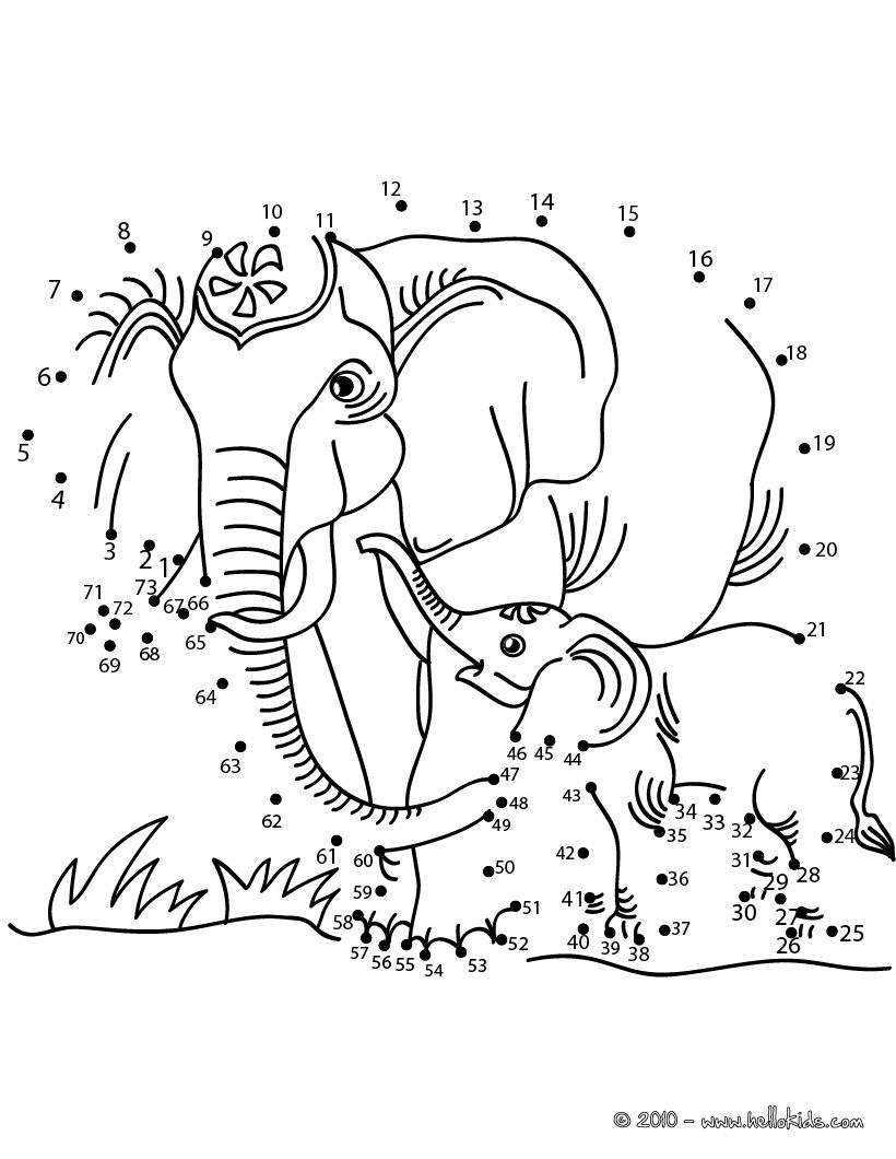 Elephants dot to dot game coloring pages - Hellokids.com