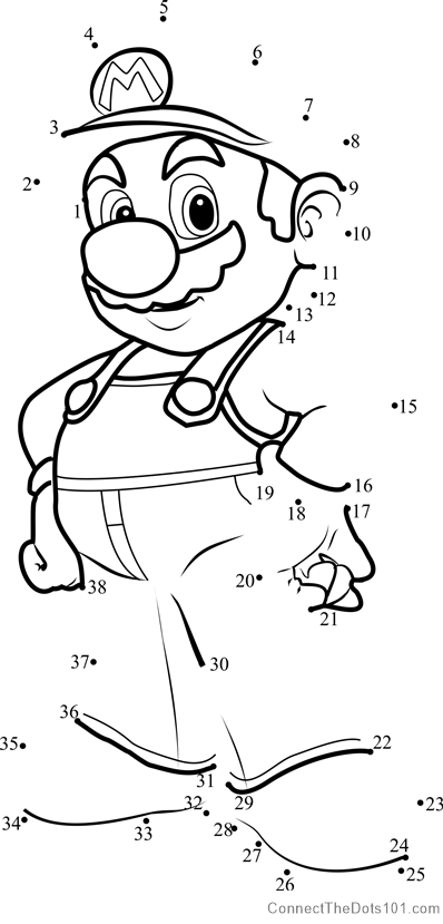 Mario from Super Mario dot to dot printable worksheet - Connect ...