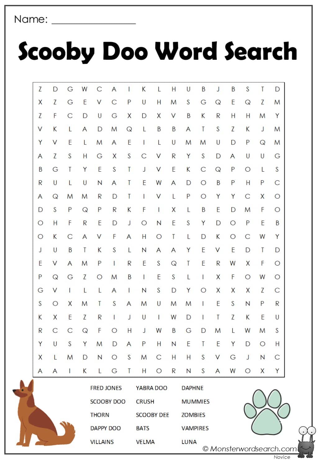 Scooby Doo Word Search Monster Word Search Worksheets Library