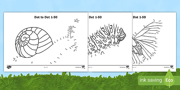 Minibeasts-Themed Dot to Dot 1 to 50 Worksheets Worksheets