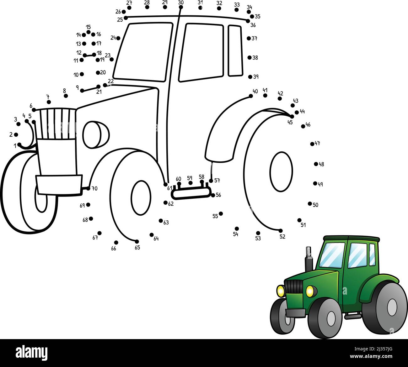 Dot to Dot Tractor Isolated Coloring Page for Kids Stock Vector ...