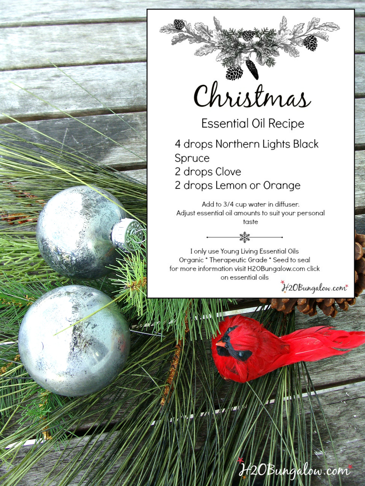 Christmas Essential Oil Recipe With Free Printable - H2OBungalow