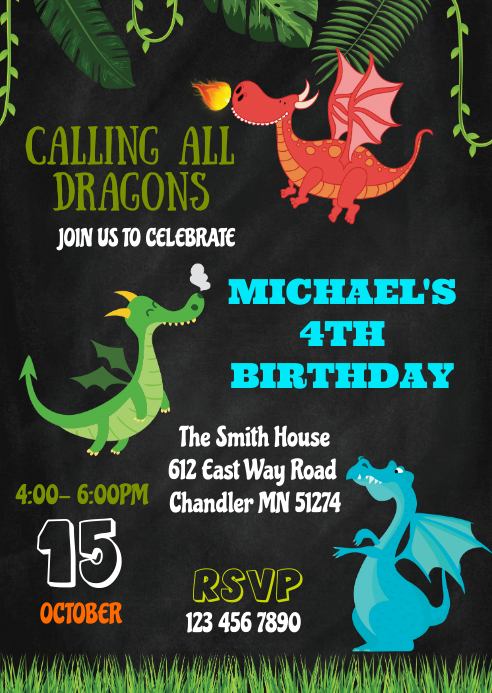 Dragon birthday party invitation Template | PosterMyWall