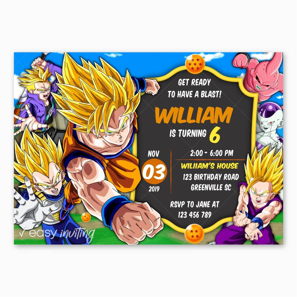 Dragon Ball Super Sayajin Birthday Invitation - Easy Inviting