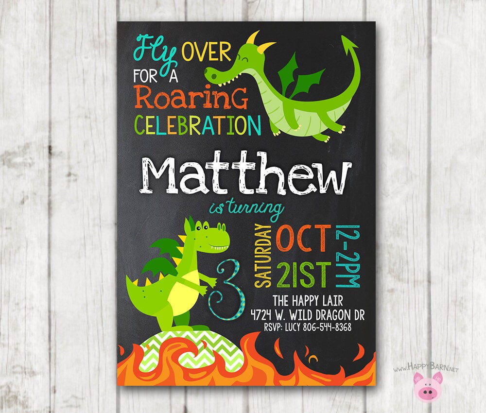 Dragon Invitations, Dragon Birthday Invitations, Printable Dragon ...