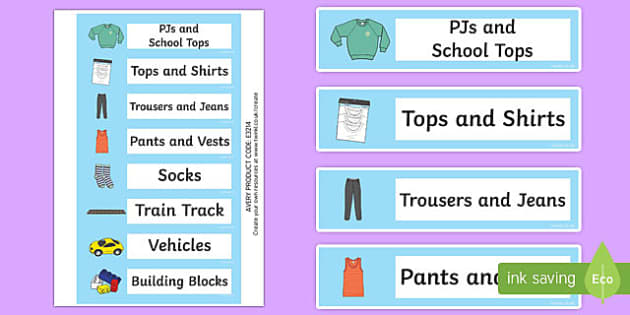 ? Classroom Items and Kids Clothing Drawer Labels