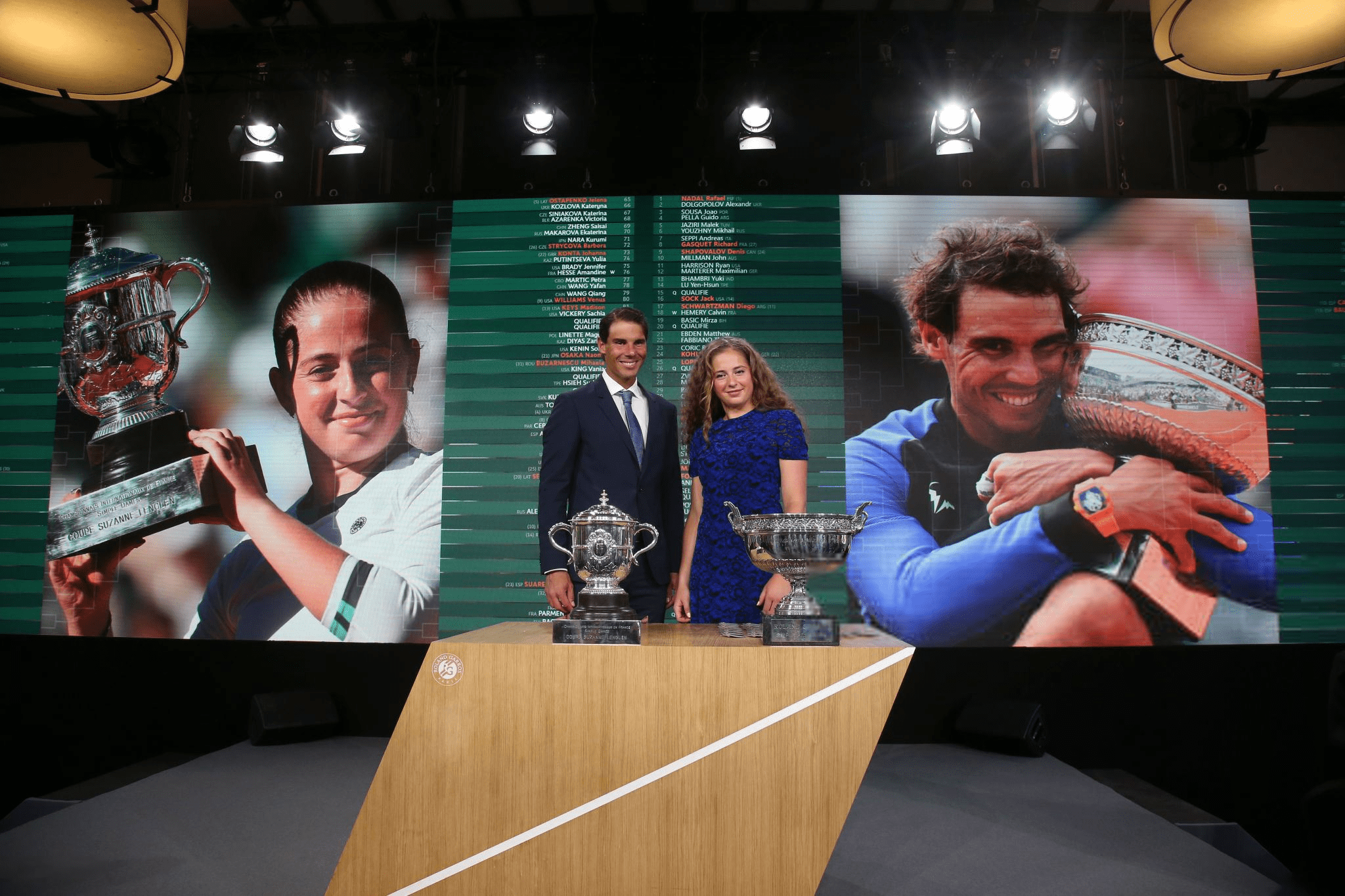 Rafael Nadal and Jelena Ostapenko at 2018 Roland Garros Draw ...