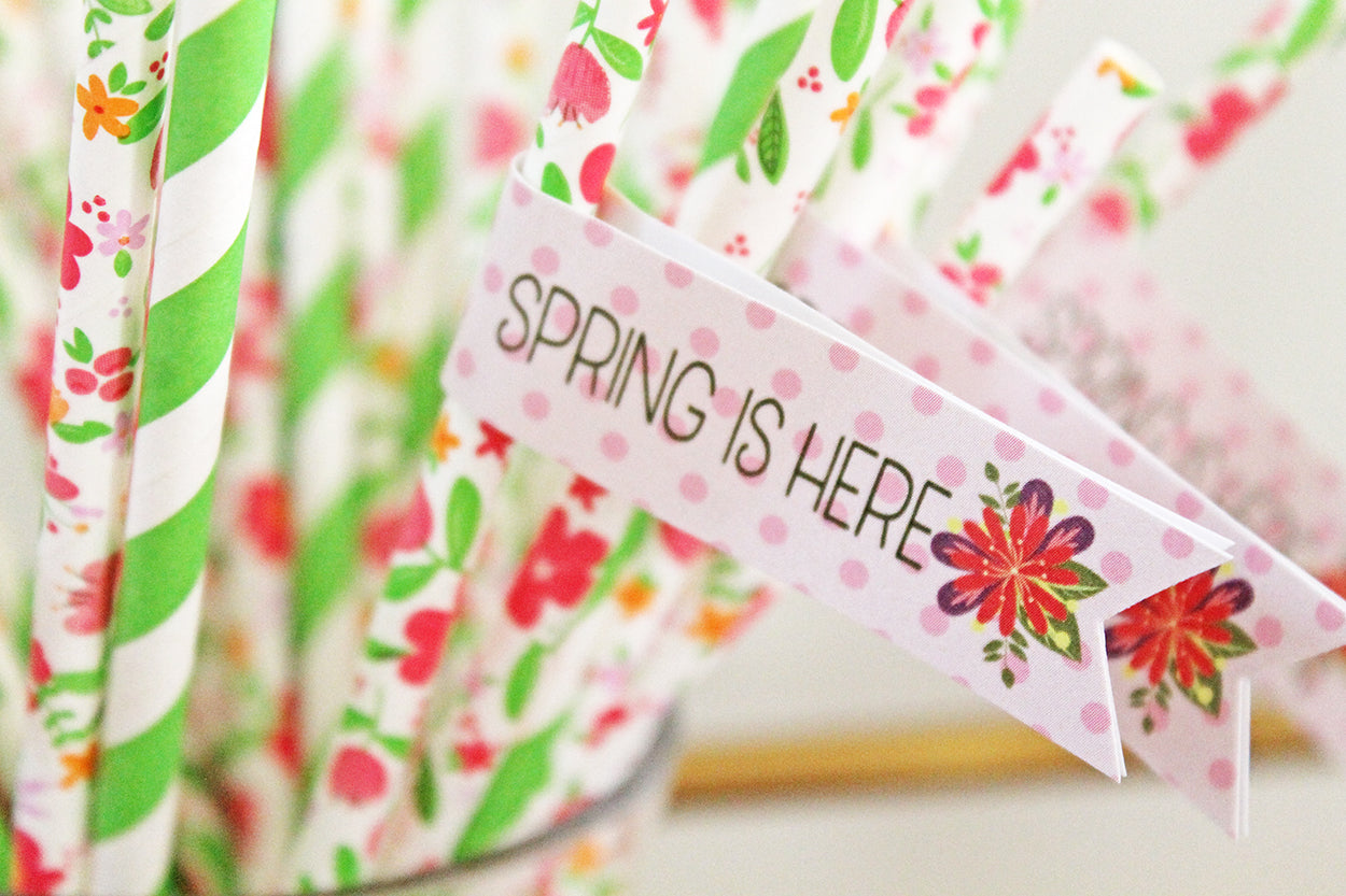 Printable Spring is Here Drink Flag Straws, Printable Spring Floral Flag  Straws by SUNSHINETULIPDESIGN