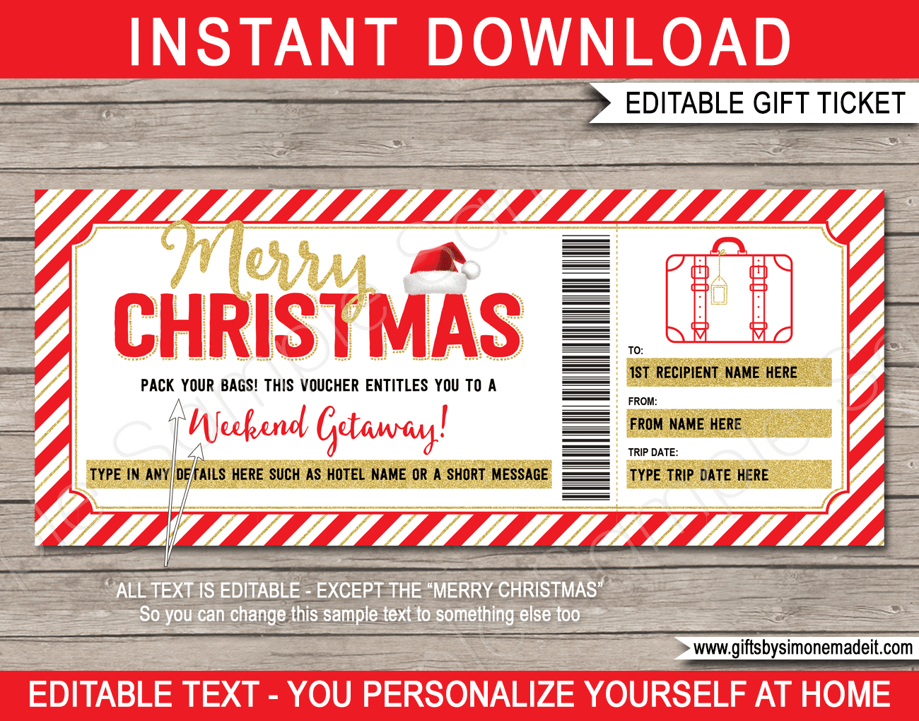 Christmas Getaway Gift Vouchers - red &  gold