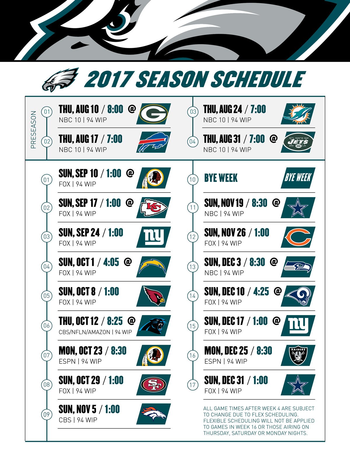 printable eagles football schedule 2017