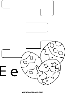 Alphabet Coloring Page, Printable Letter E with Easter Eggs Picture