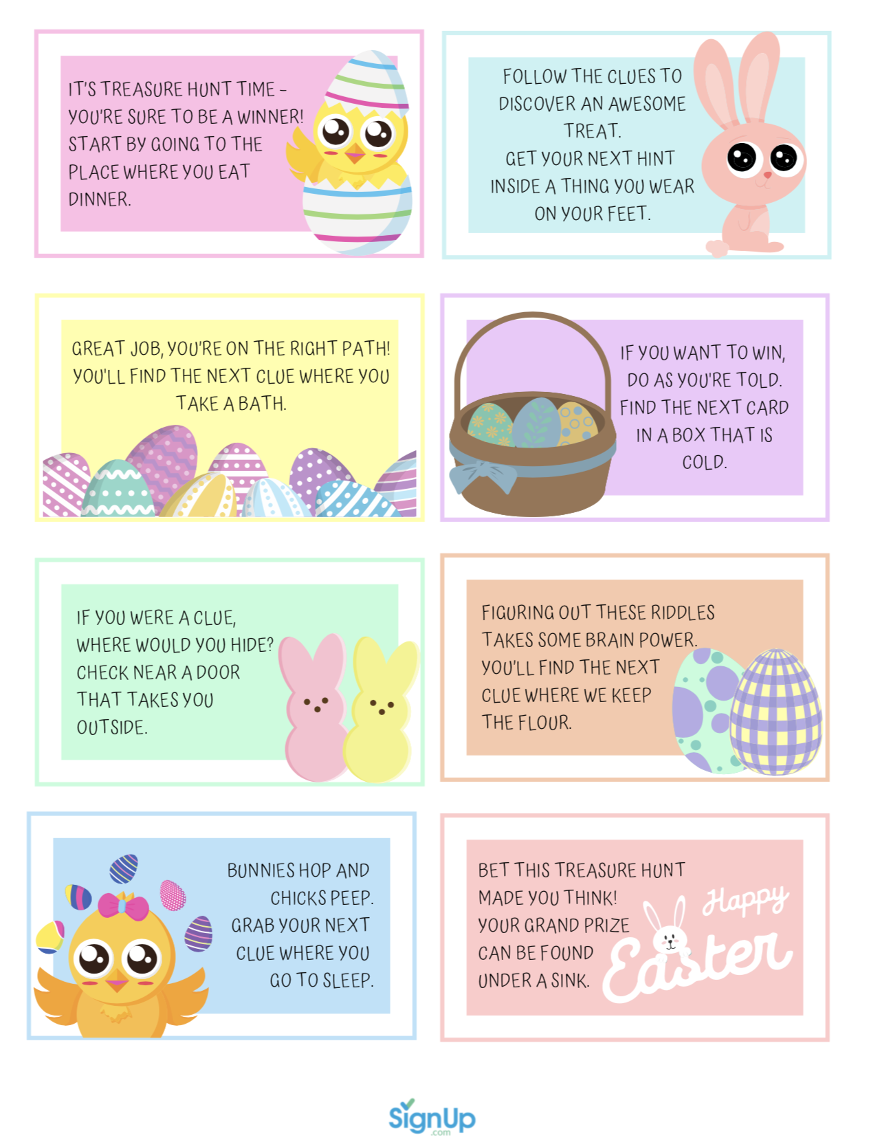 printable easter basket scavenger hunt clues