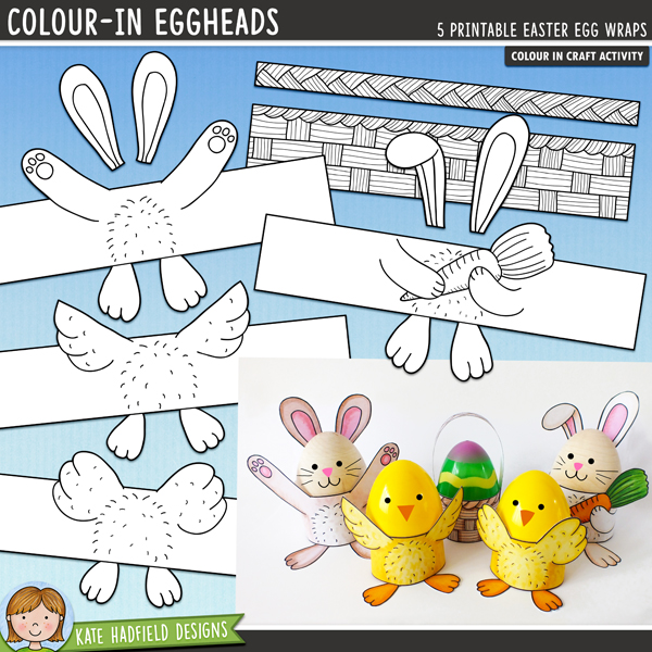 Colour In Eggheads easy printable Easter craft for kids