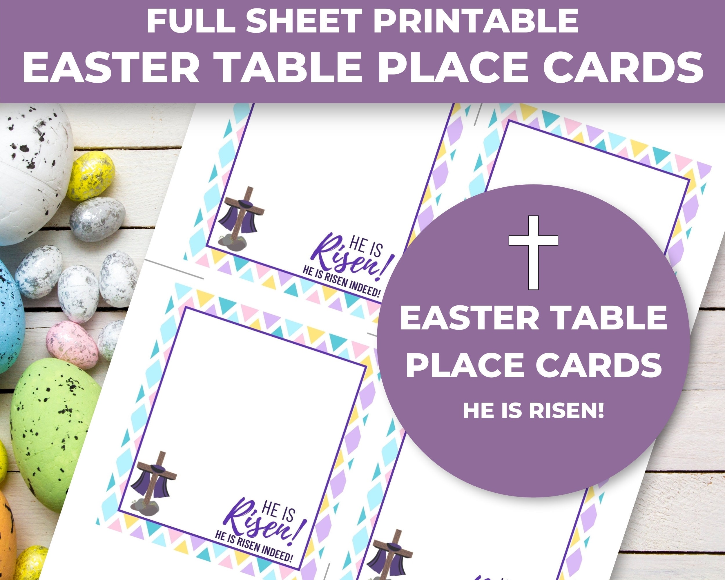 Printable Easter Place Cards, Pastel Colors, Easter Religious, He ...