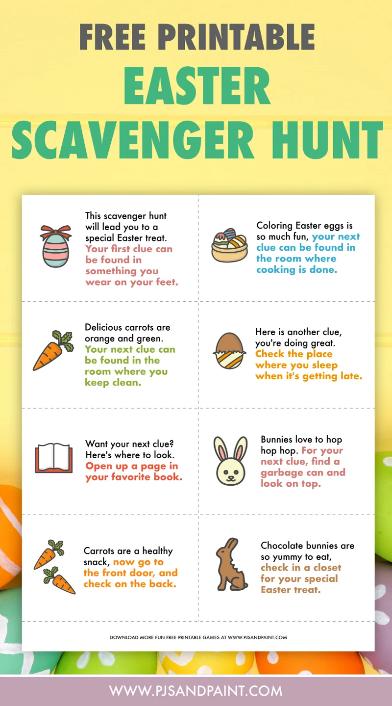 Easter Scavenger Hunt for Kids - Free Printable Game - Pjs and Paint