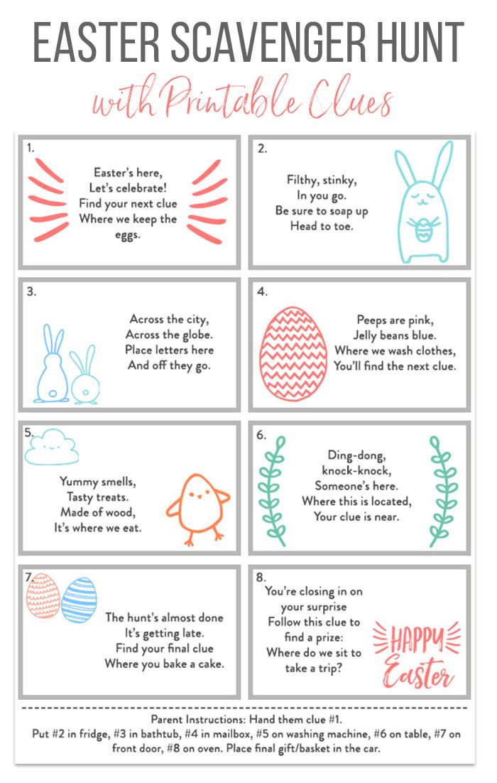 Easter Scavenger Hunt {Free Printable Clue Cards!}